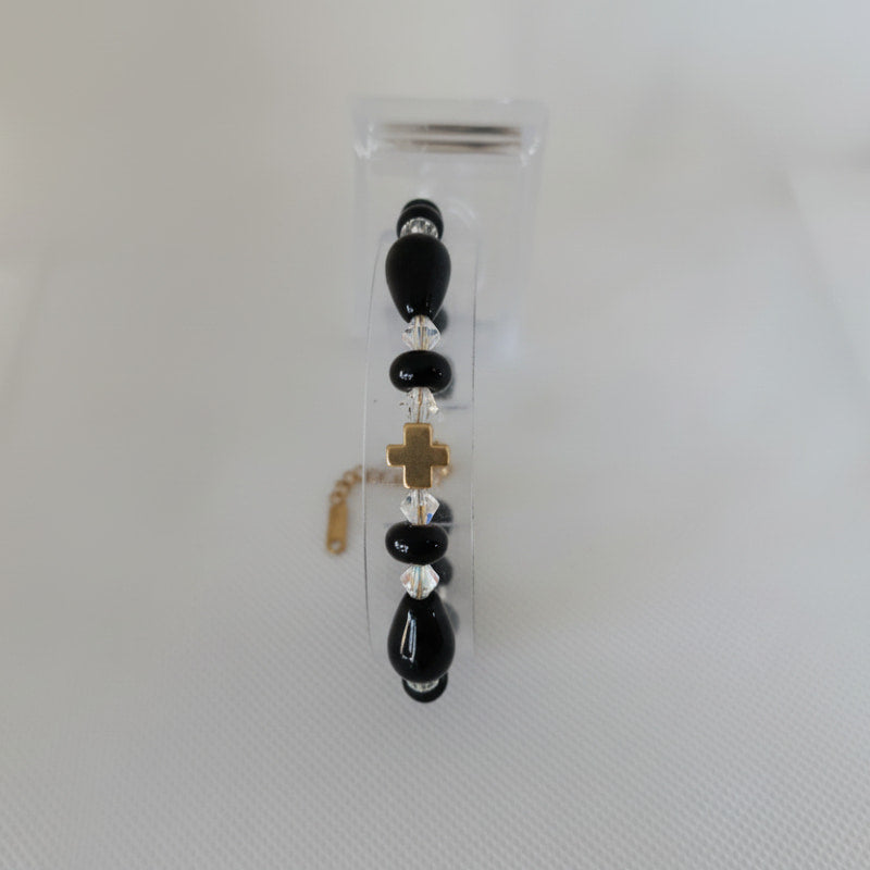 Χειροποίητο Βραχιόλι με Οψιδιανό και Γνήσιους κρυστάλλους Swarovski®