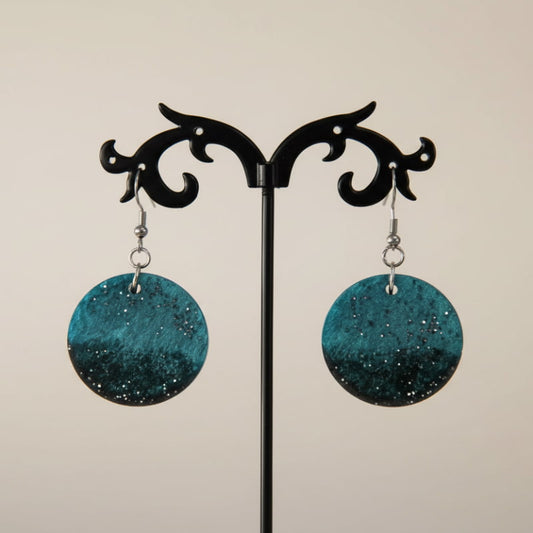 Χειροποίητο Σκουλαρίκια από Υγρό Γυαλί "Green Moon"