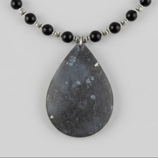 Κολιέ με Υγρό Γυαλί & Ημιπολύτιμες Πέτρες "Grey Cloud"