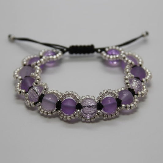 Χειροποίητο Βραχιόλι με Γυάλινες Πέτρες σε Αποχρώσεις του Μωβ