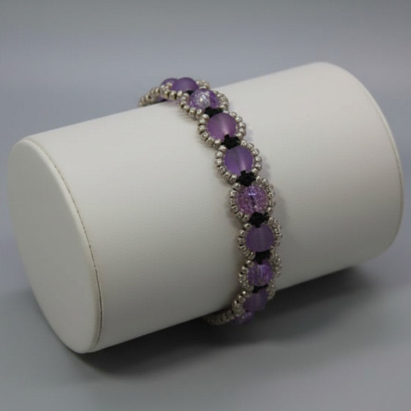 Χειροποίητο Βραχιόλι με Γυάλινες Πέτρες σε Αποχρώσεις του Μωβ