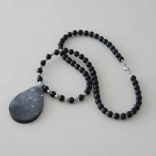 Κολιέ με Υγρό Γυαλί & Ημιπολύτιμες Πέτρες "Grey Cloud"