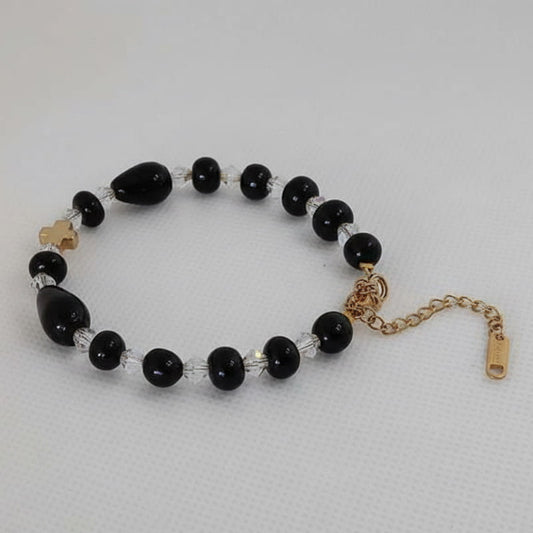 Χειροποίητο Βραχιόλι με Οψιδιανό και Γνήσιους κρυστάλλους Swarovski®